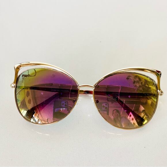 NORDSTROM Rainbow Gold Circlular Oversized Cat Eye Geometric Sunglasses Sunnies - Picture 6 of 7